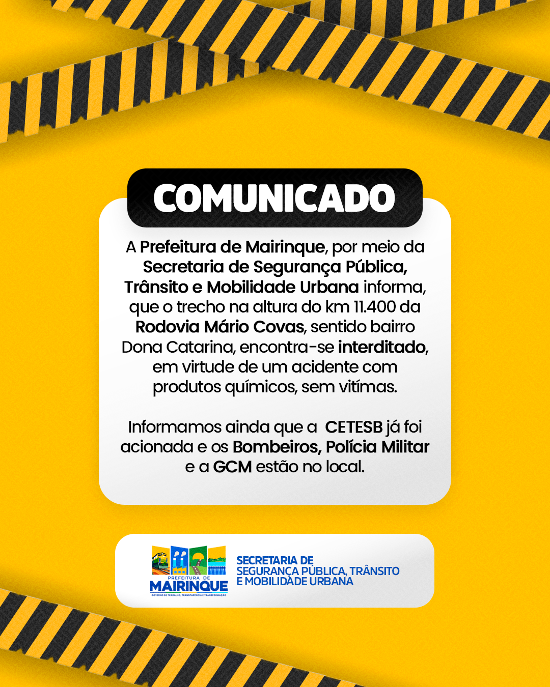 Prefeitura de Mairinque interdita trecho da Rodovia Mário Covas após acidente com produtos químicos
