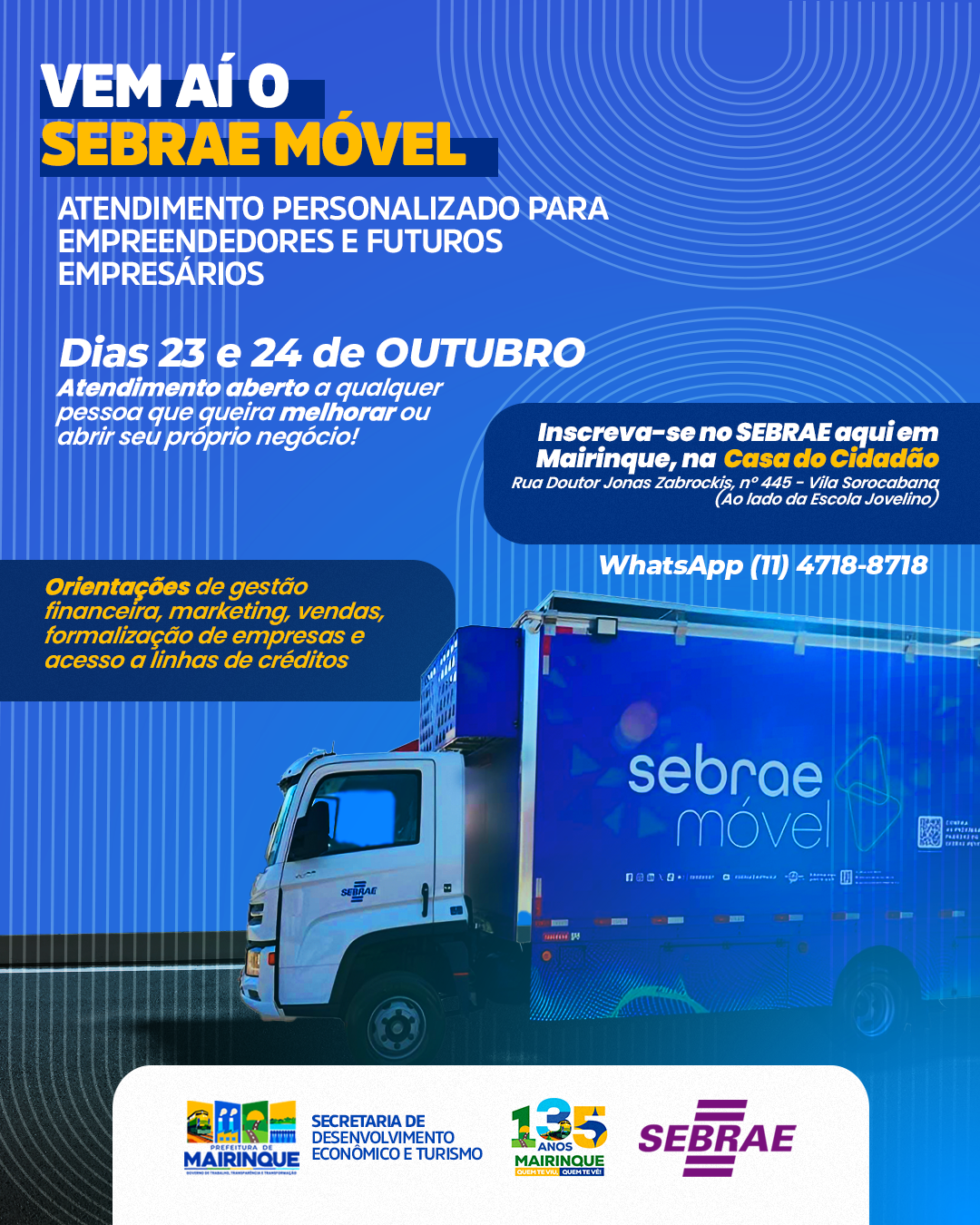 Sebrae Móvel oferece atendimento gratuito em Mairinque