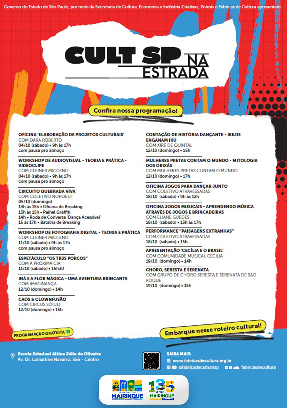 Mairinque recebe o projeto “Cult SP na Estrada” com programação cultural gratuita