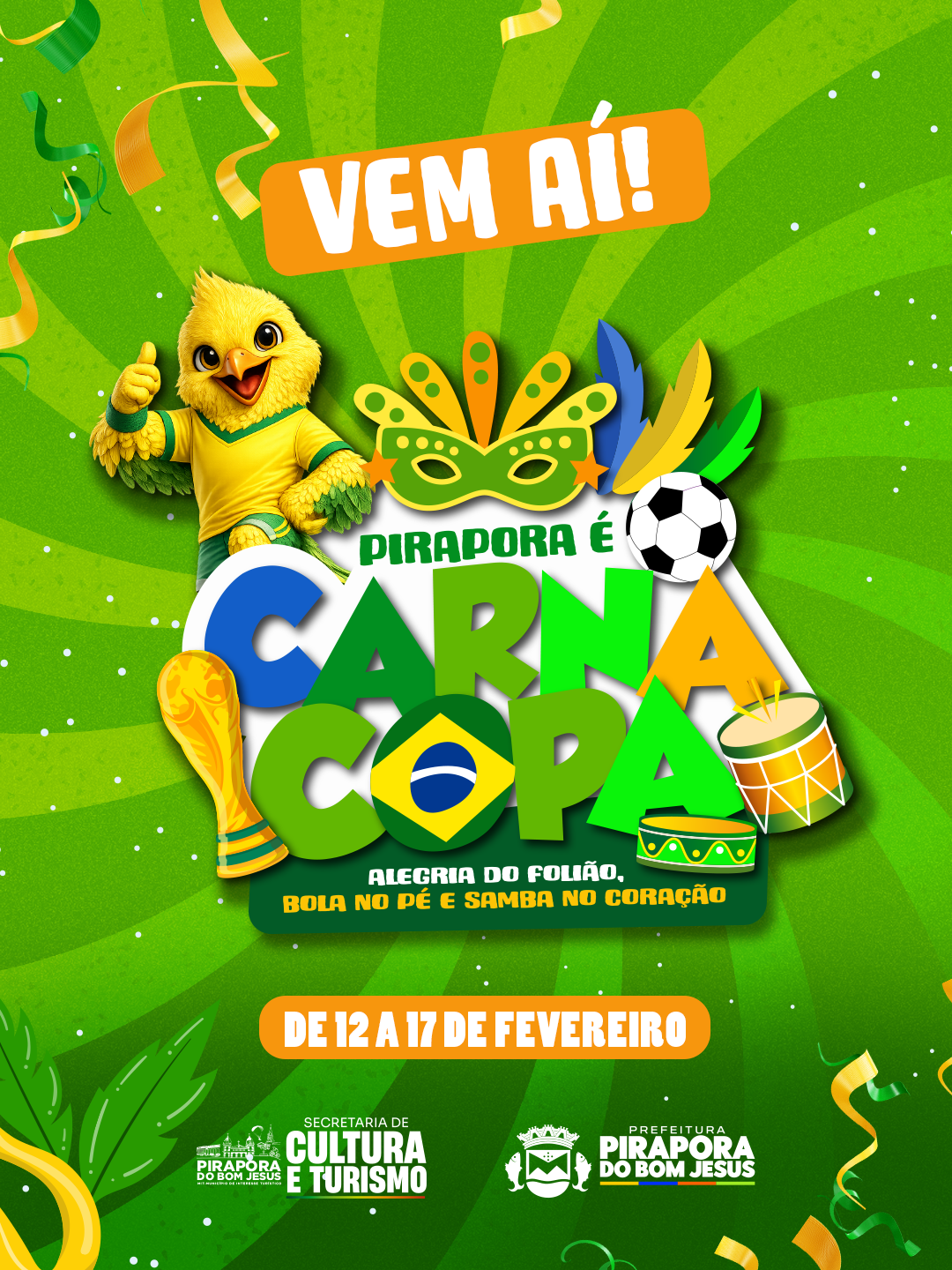 CARNACOPA É O TEMA DO CARNAVAL 2026 EM PIRAPORA DO BOM JESUS