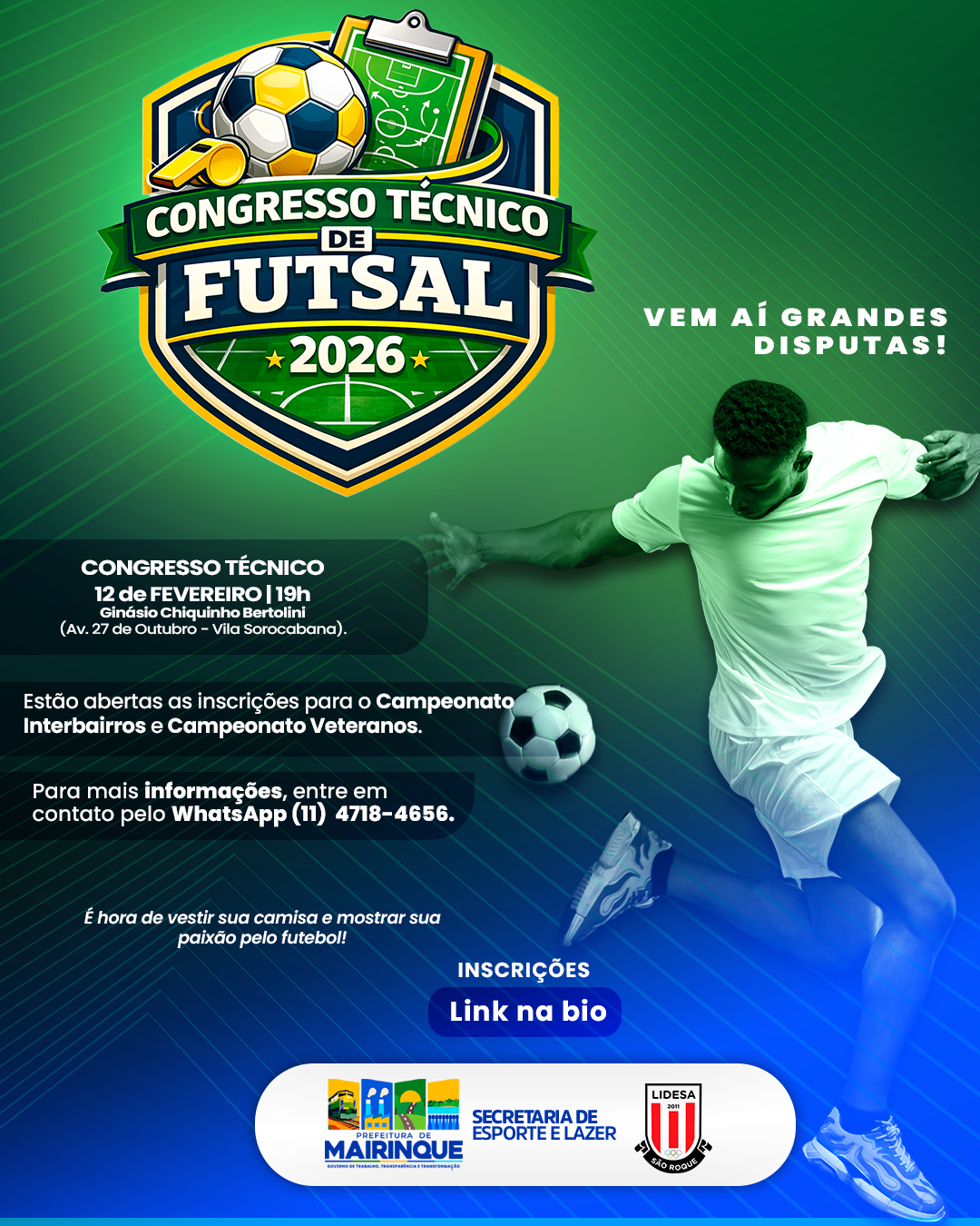 Inscrições abertas para o Campeonato Interbairros e Veteranos de Futsal