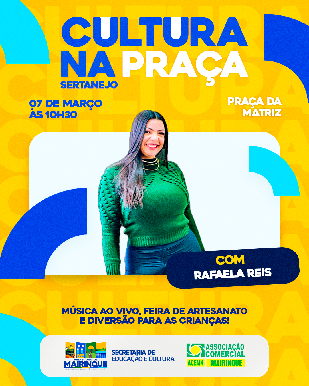 Cultura na Praça recebe Rafaela Reis neste sábado (7) na Praça da Matriz