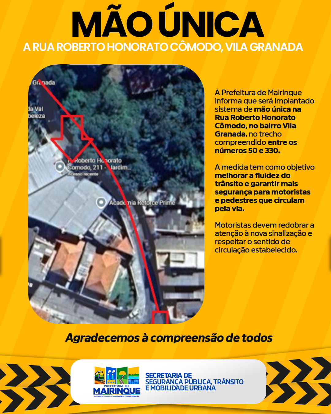 Rua Roberto Honorato Cômodo passa a ter mão única de direção na Vila Granada