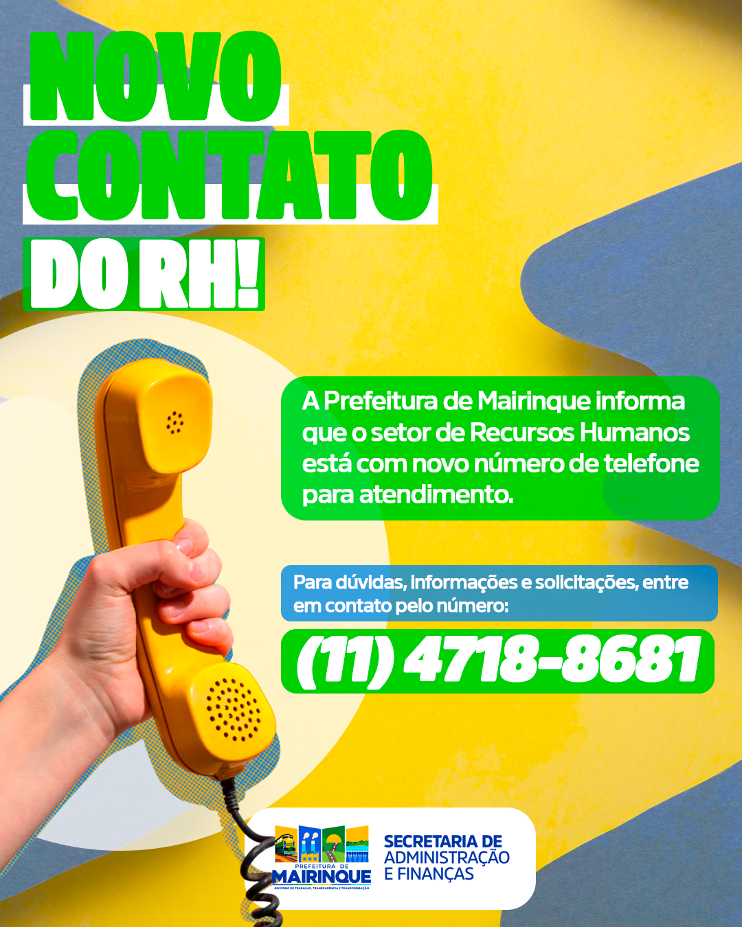 Prefeitura de Mairinque divulga novo número de contato do Recursos Humanos