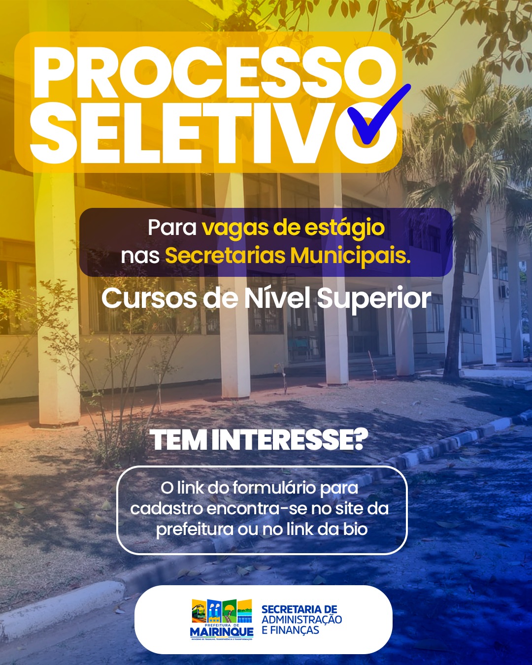 Prefeitura de Mairinque realiza cadastro para banco de talentos de estagiários