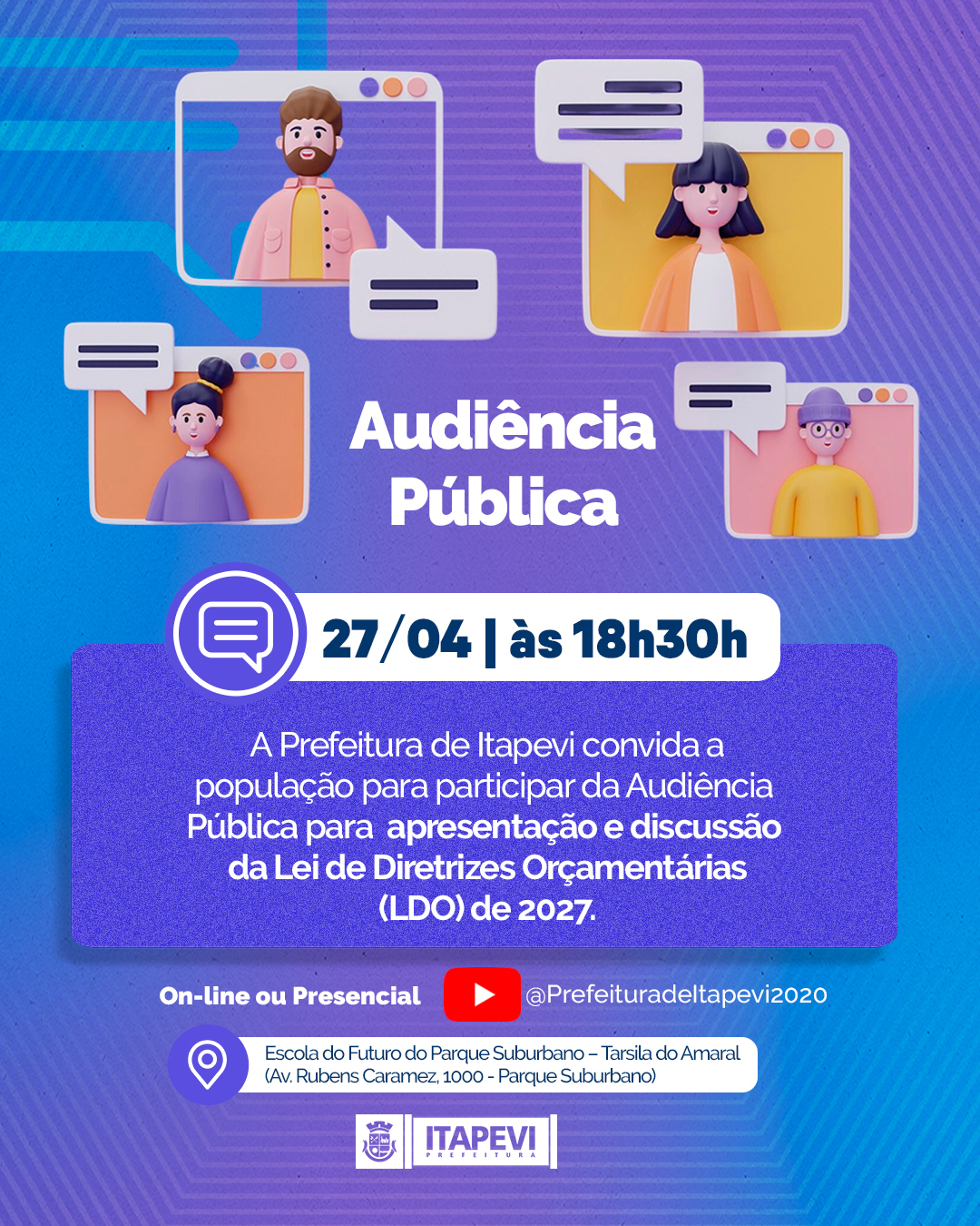 A Prefeitura convida a população para participar da audiência pública da LDO 2027