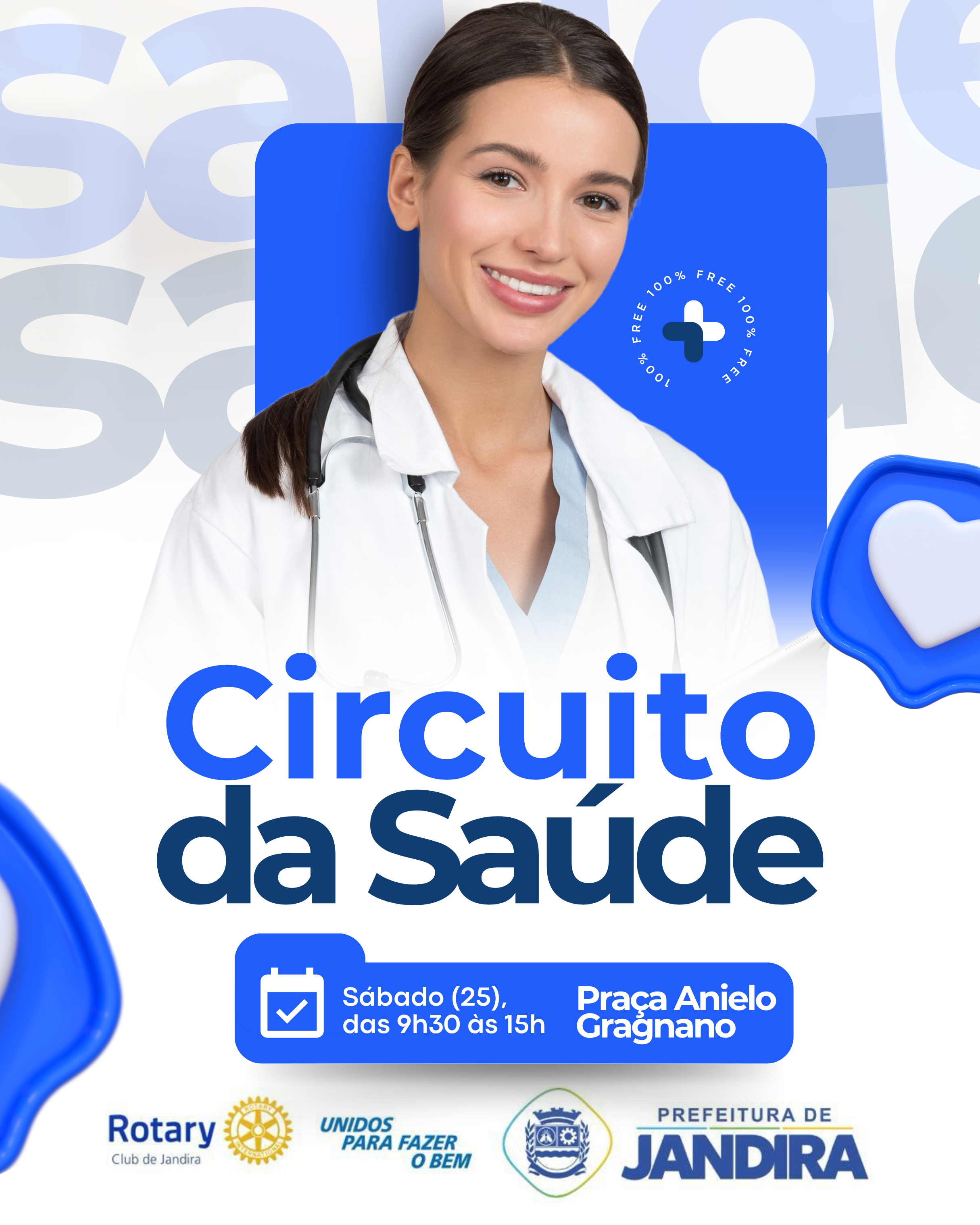 Praça Anielo Gragnano receberá o Circuito da Saúde em parceria entre o Rotary Club e a Prefeitura de Jandira  