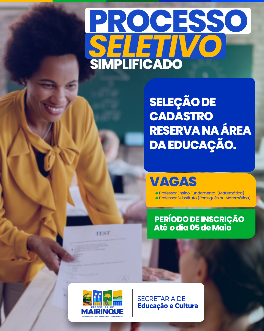 Prefeitura de Mairinque abre Processo Seletivo Simplificado para a área da Educação
