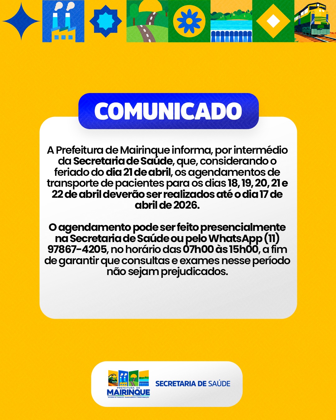 Agendamento antecipado garante transporte de pacientes durante o feriado de 21 de abril