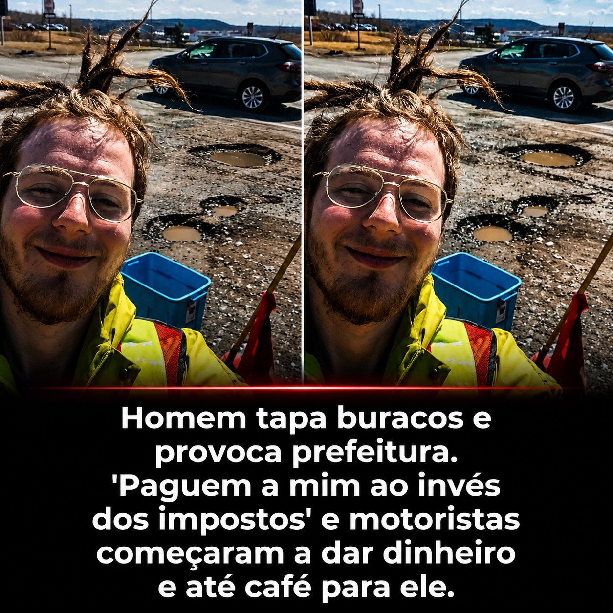 Homem viraliza ao tampar os buracos de sua cidade e diz: “Paguem para mim seus impostos”!