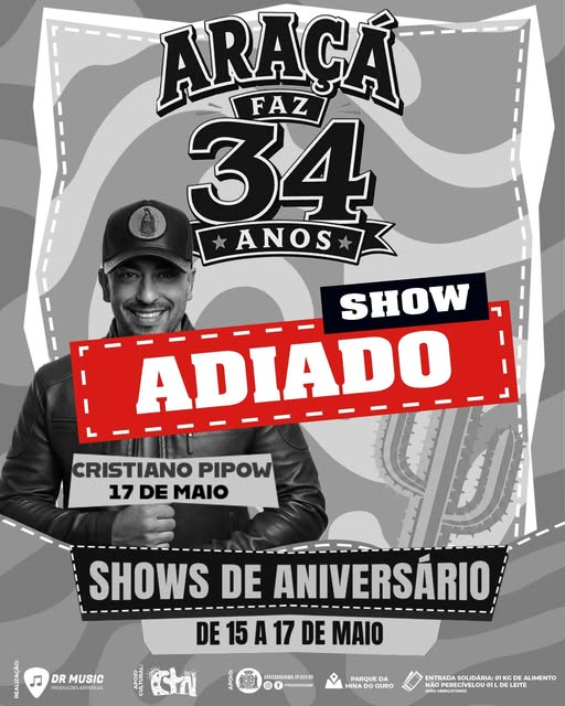 Show deste domingo (17) em Araçariguama é adiado devido ás condições climáticas