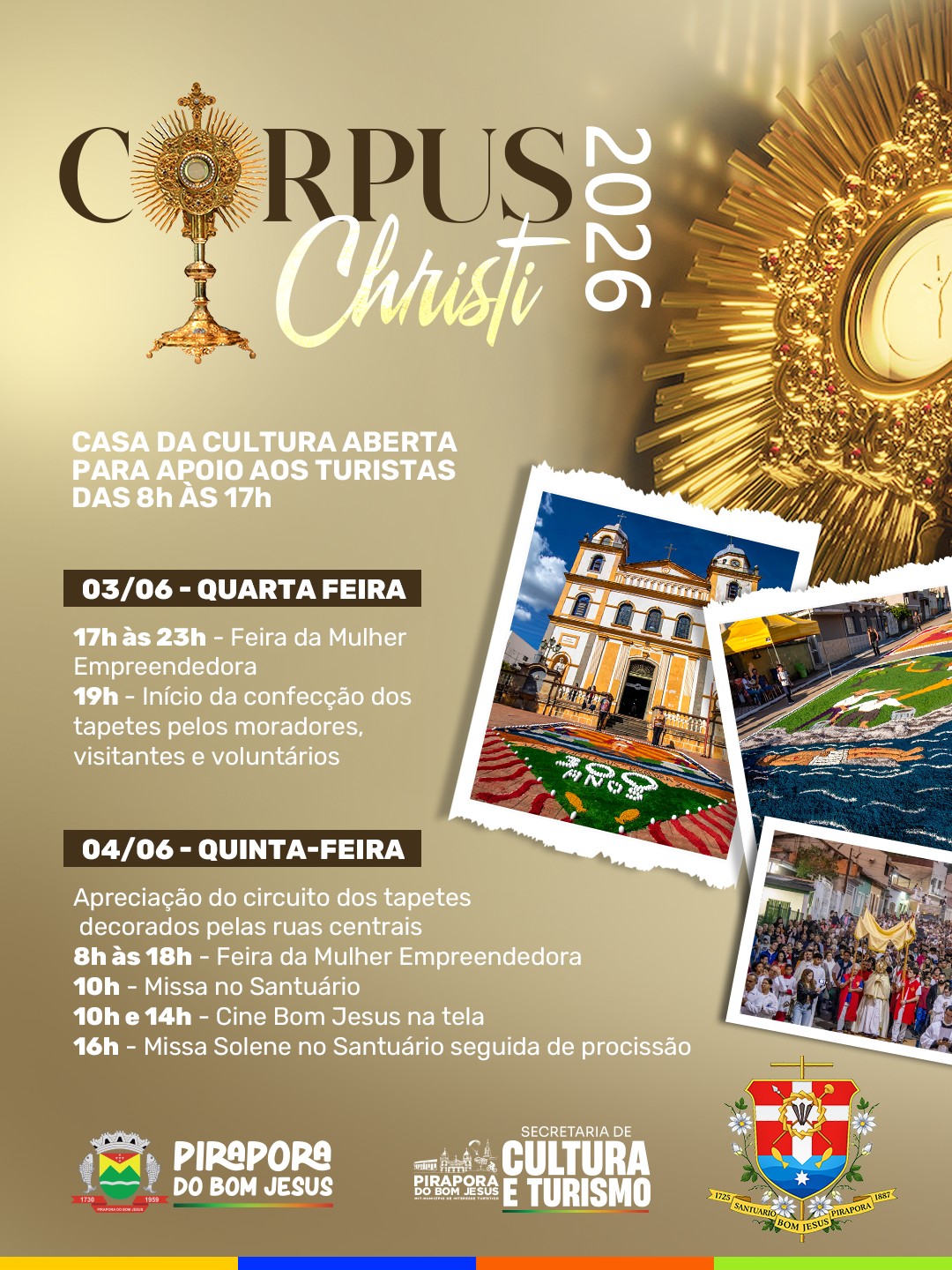O Corpus Christi 2026 já está chegando e Pirapora se prepara para viver mais um momento de fé, tradição e união sob o tema “Glórias do Bom Jesus”