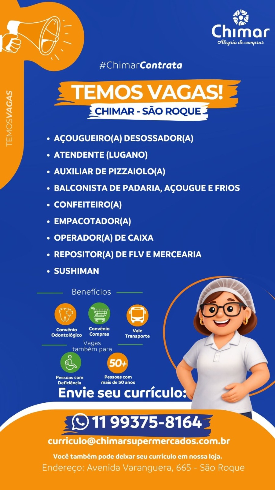 OPORTUNIDADES DE EMPREGO – CHIMAR SUPERMERCADOS SÃO ROQUE