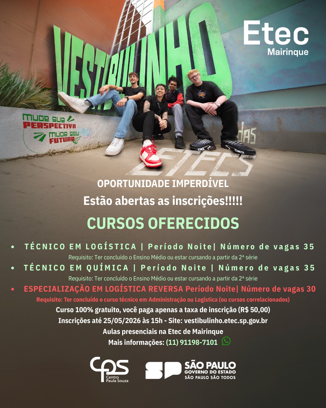 Etec de Mairinque está com inscrições abertas para cursos técnicos e especialização