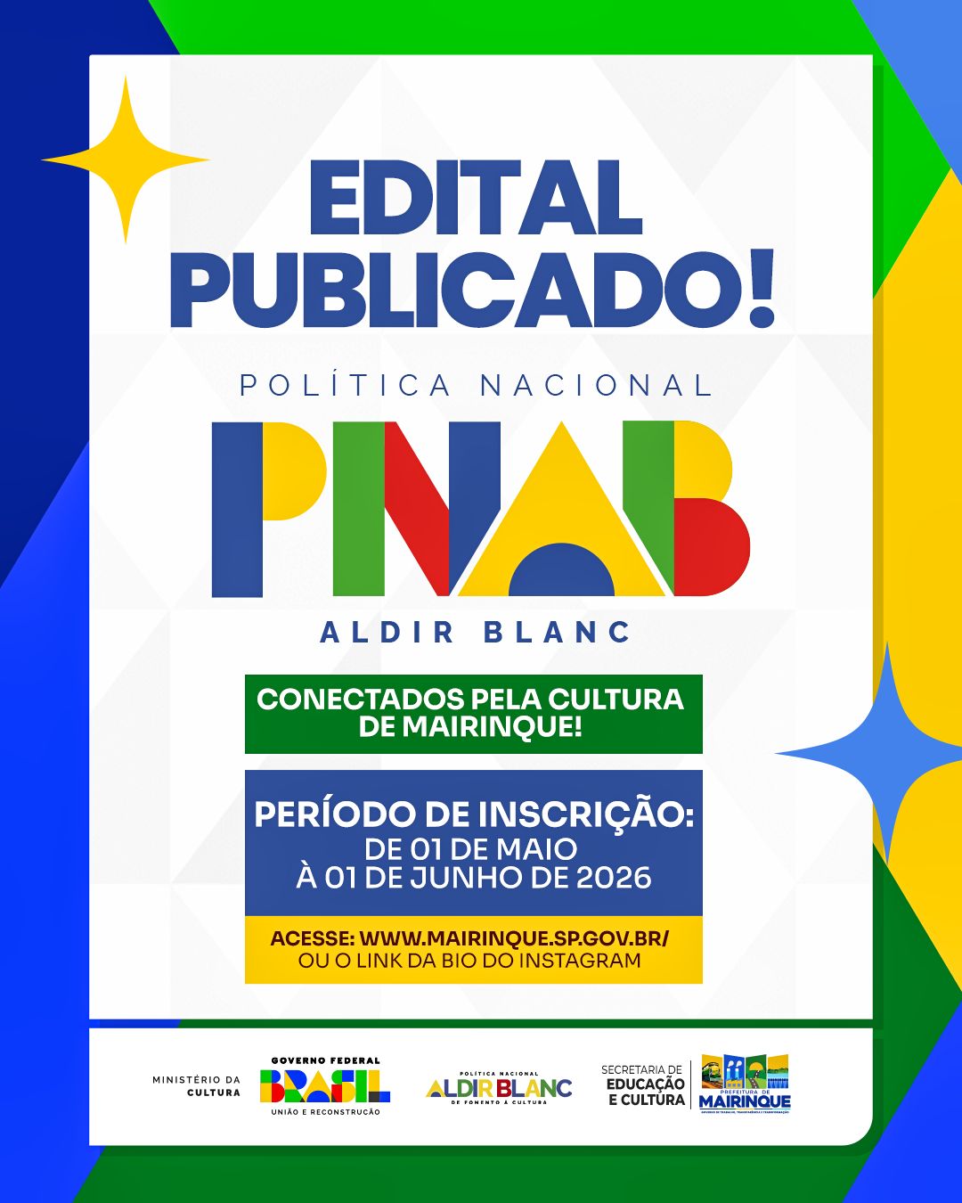 Mairinque encerra inscrições para projetos culturais da Política Nacional Aldir Blanc no dia 1º de junho