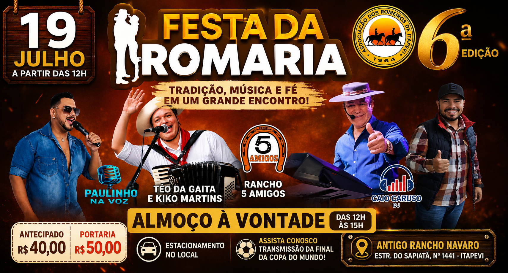 Festa da Romaria promete reunir tradição, música e almoço especial em Itapevi