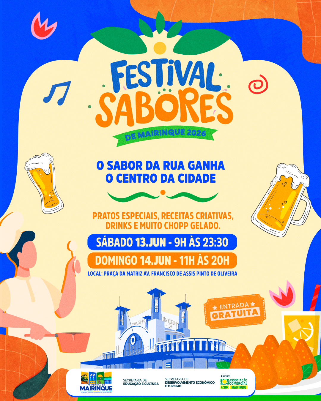 estival Sabores de Mairinque 2026 acontece na Praça da Matriz com gastronomia, cultura e entretenimento para toda a família