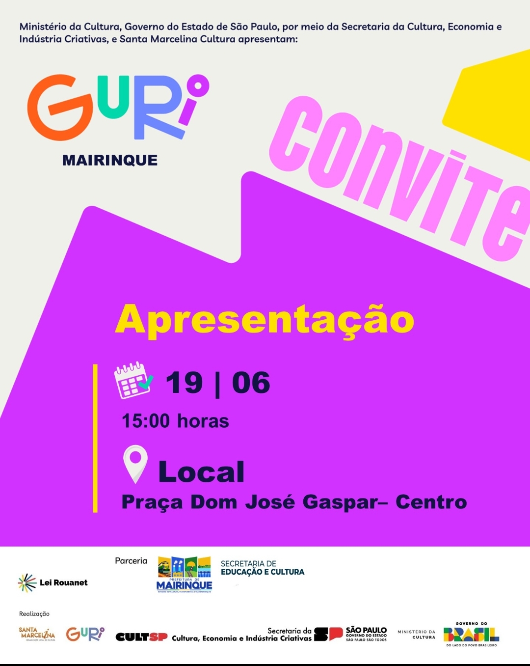 Guri Mairinque realiza apresentação especial na Praça Dom José Gaspar no dia 19 de junho