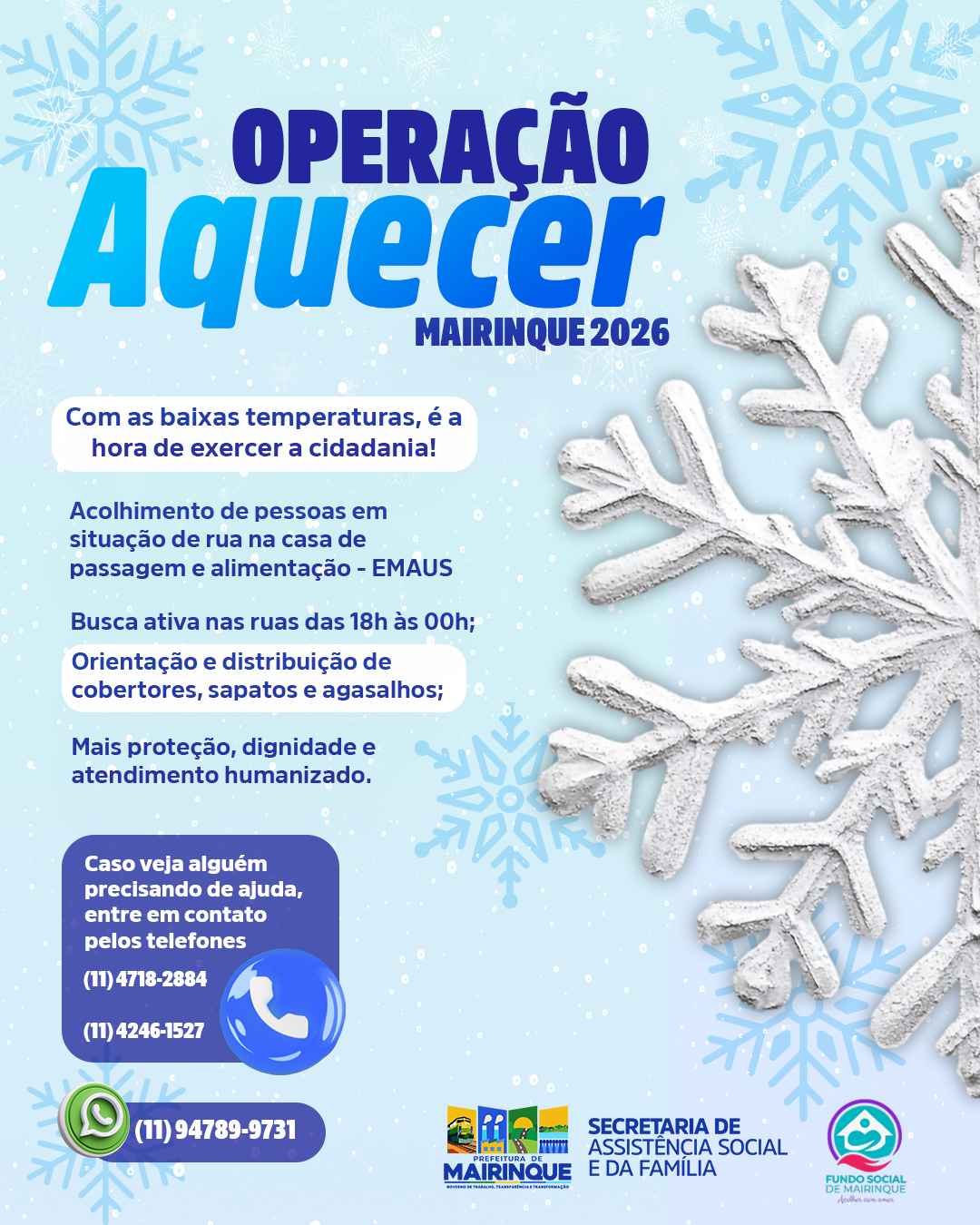 Operação Aquecer 2026 reforça acolhimento e proteção às pessoas em situação de rua em Mairinque