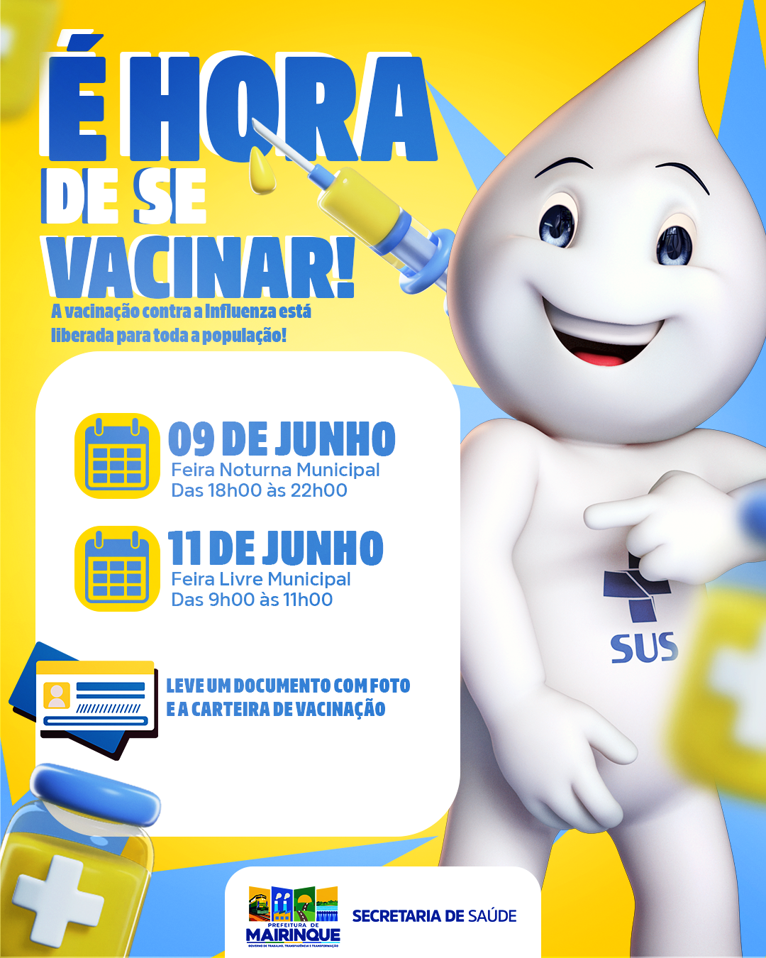Vacinação contra a influenza será realizada em feiras municipais de Mairinque