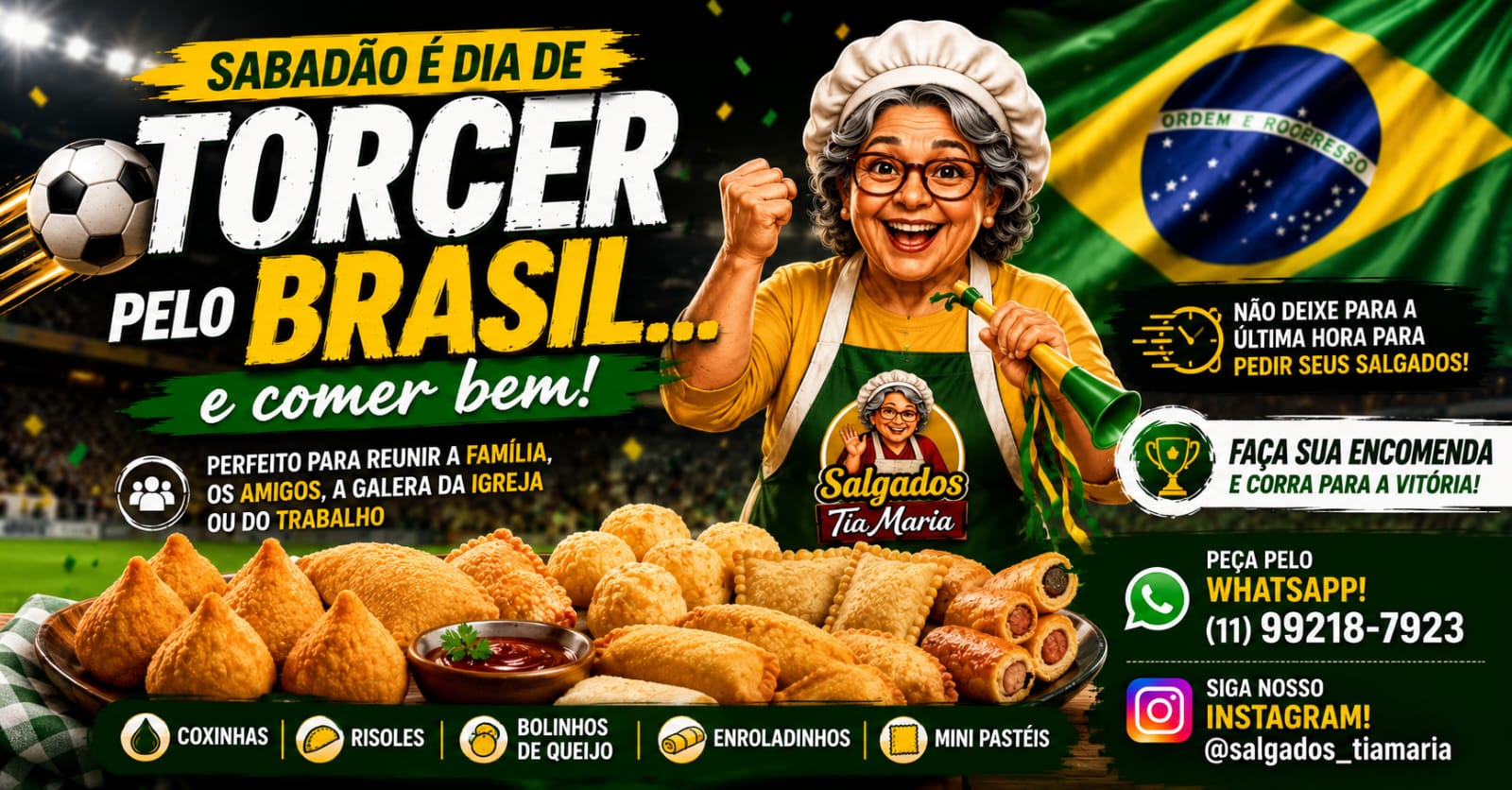 Salgados Tia Maria é a opção ideal para reunir a torcida e saborear momentos especiais neste sábado
