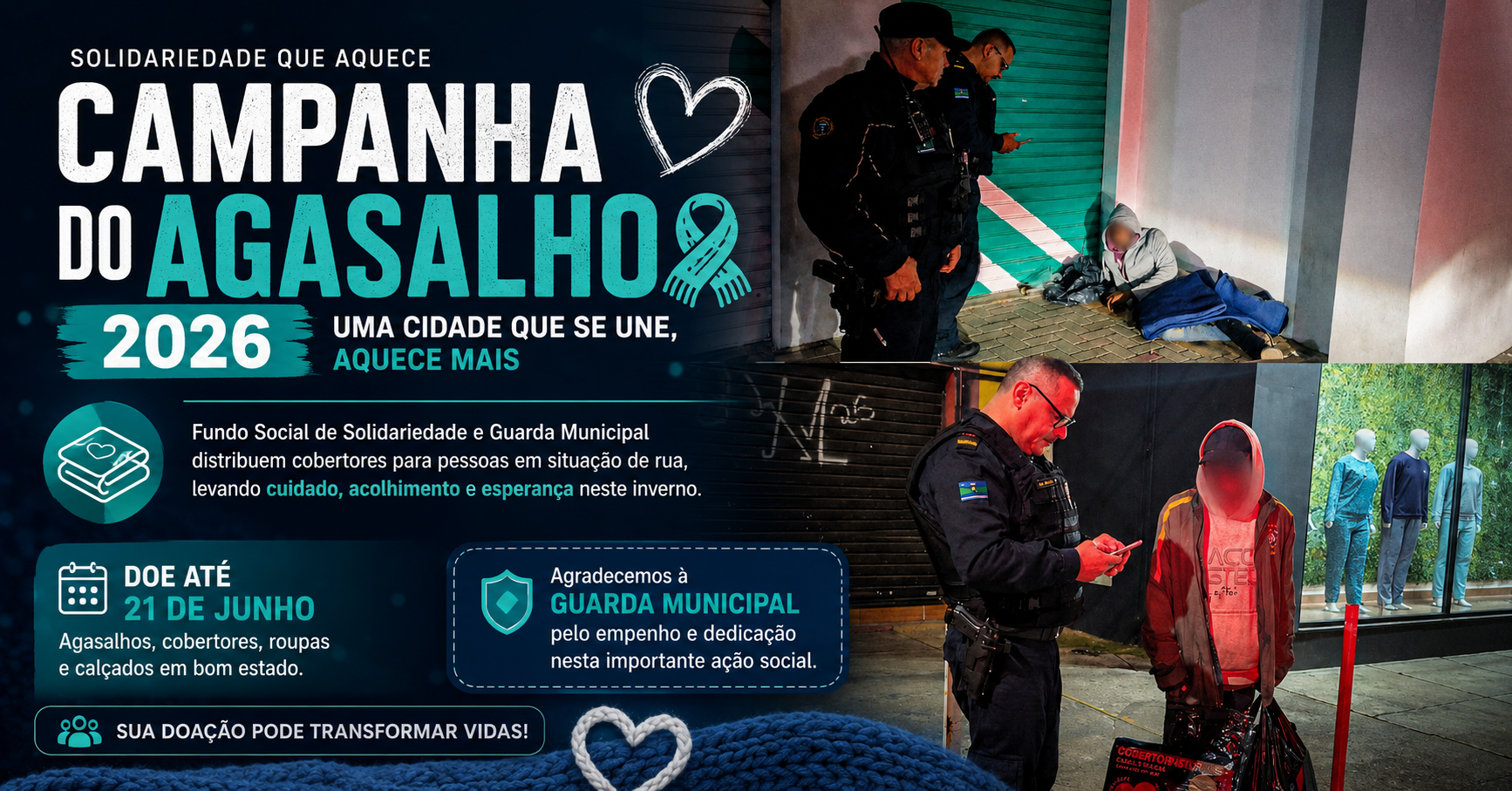 Campanha do Agasalho 2026 em Vargem Grande Paulista, reforça solidariedade e leva acolhimento a pessoas em situação de rua com o apoio da Guarda Municipal