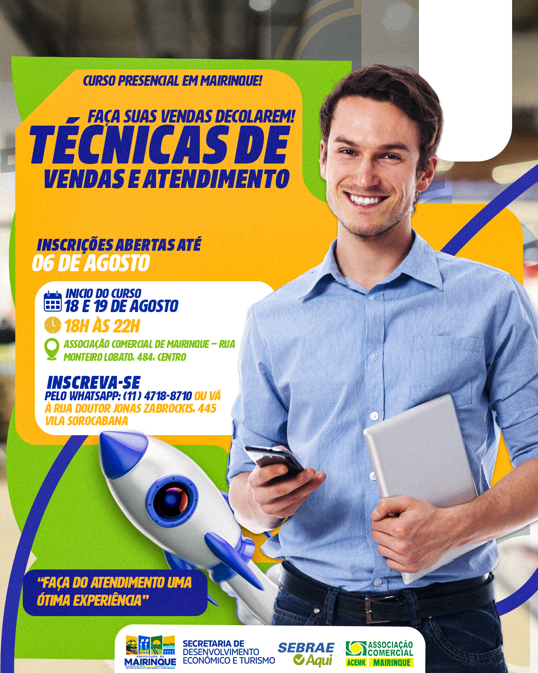 Prefeitura de Mairinque abre inscrições para curso gratuito de Técnicas de Vendas e Atendimento