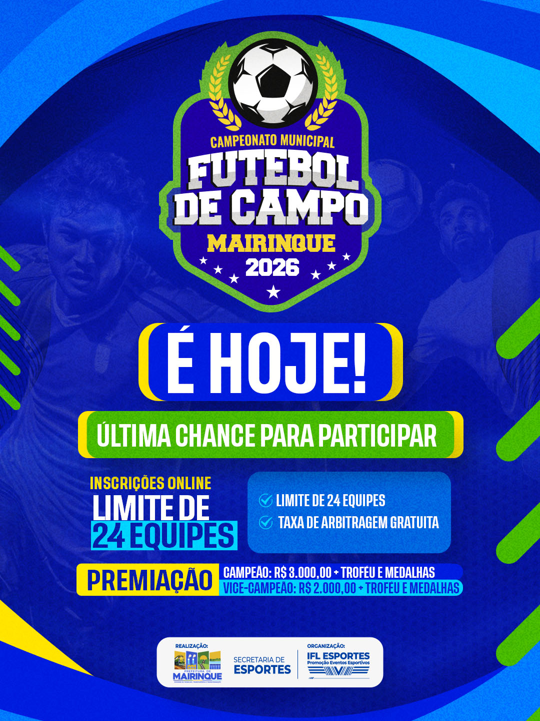 Campeonato Municipal de Futebol de Campo 2026 chega ao último dia de inscrições