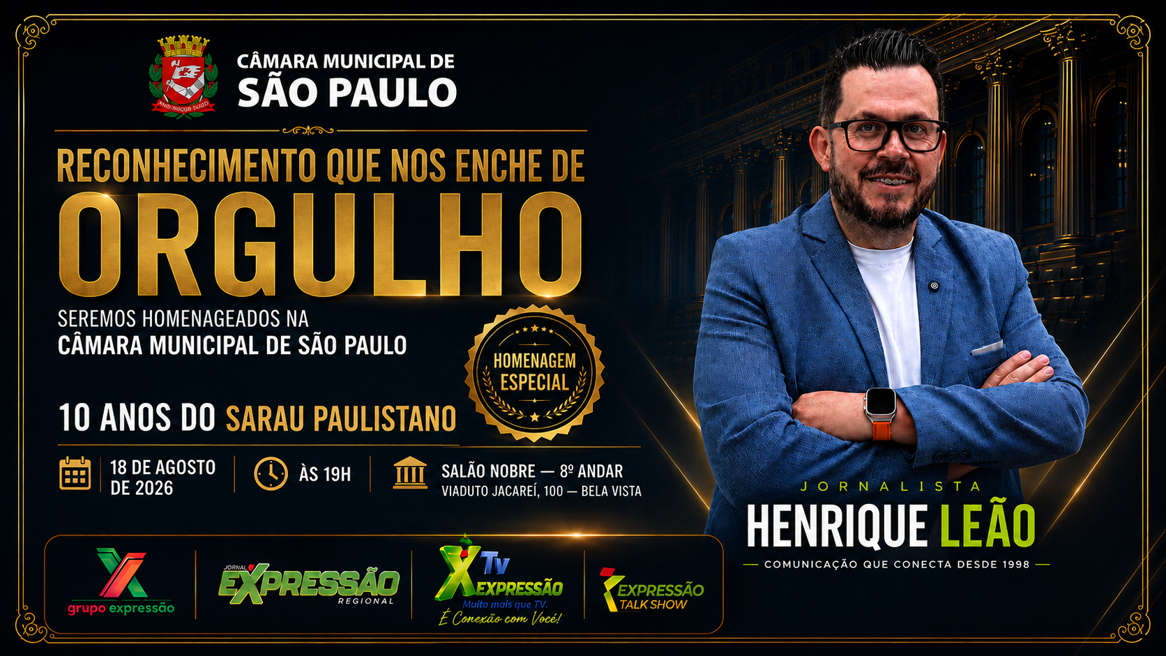 Jornalista Henrique Leão será homenageado na Câmara Municipal de São Paulo
