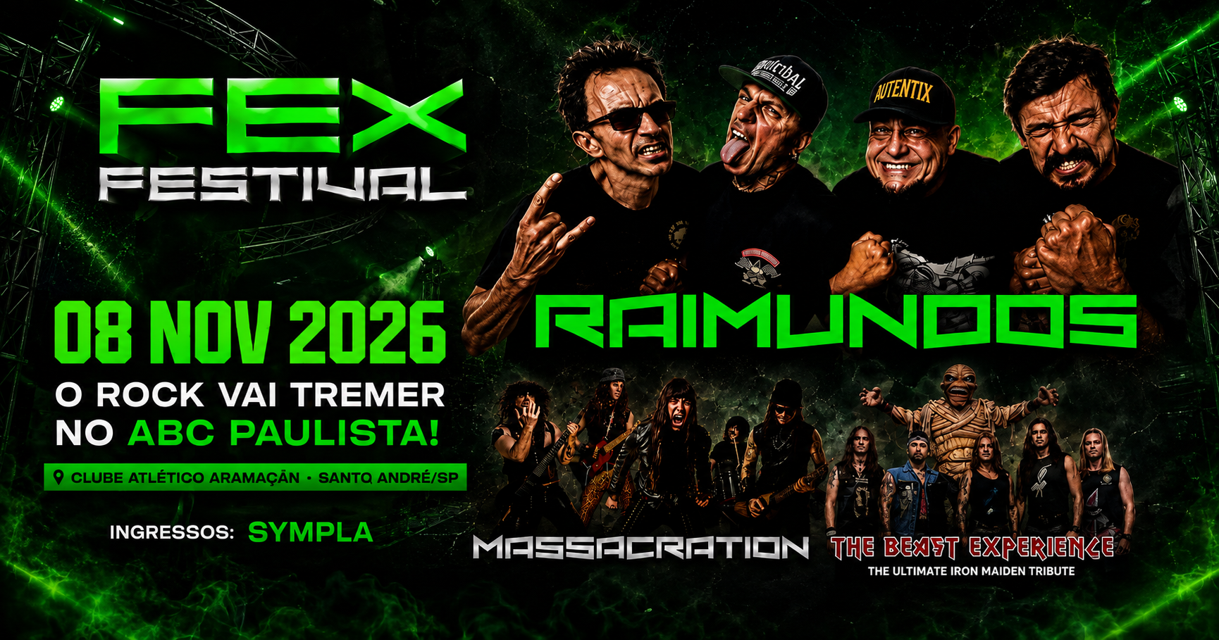 FEX Festival reúne Raimundos, Massacration e tributo ao Iron Maiden em Santo André