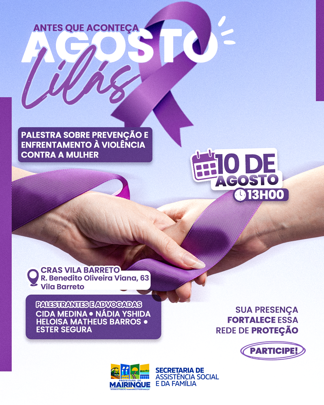 Prefeitura de Mairinque promove palestra em alusão ao Agosto Lilás no CRAS Vila Barreto