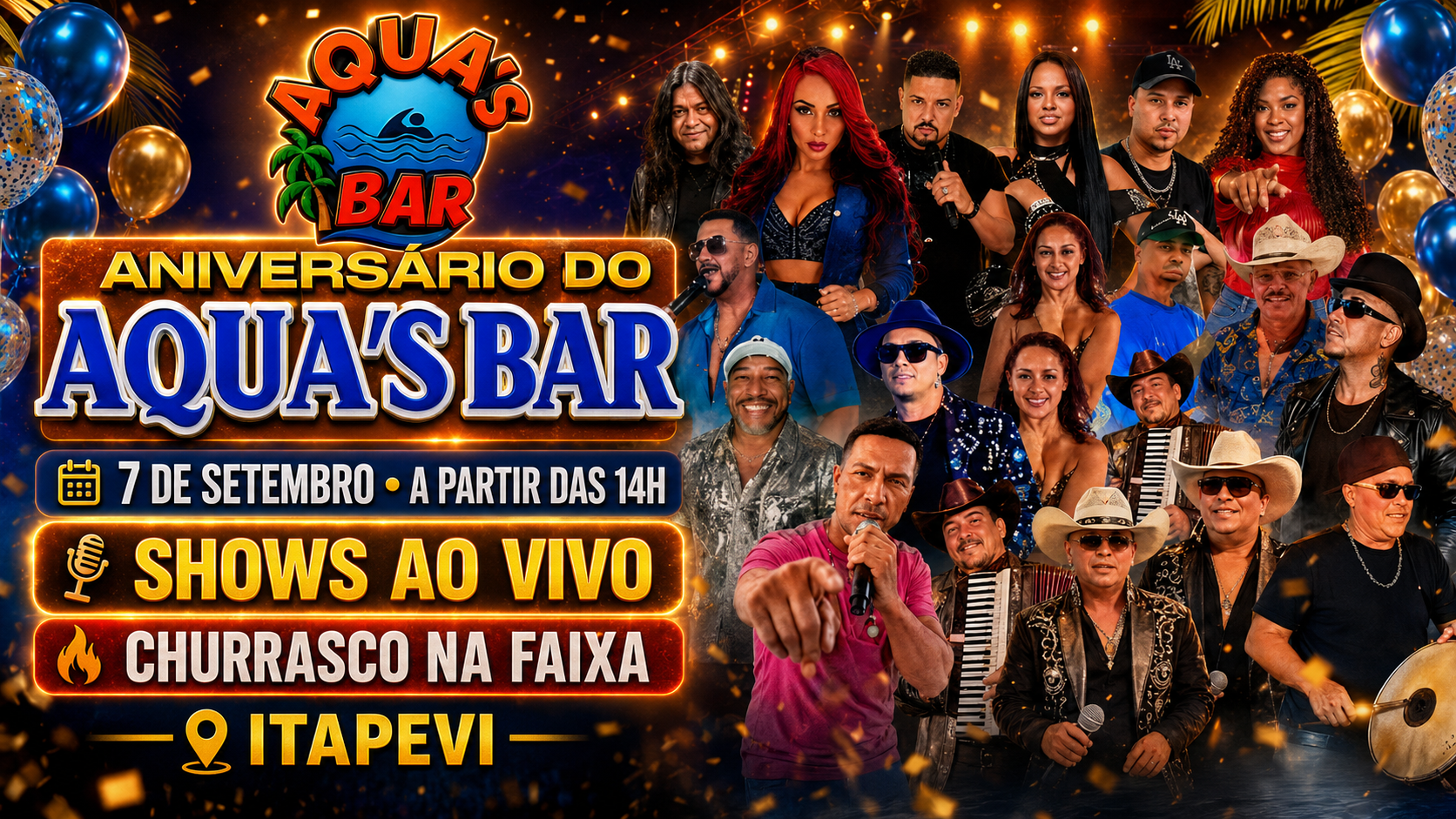 Aquas Bar comemora aniversário com maratona de shows e churrasco na faixa em Itapevi