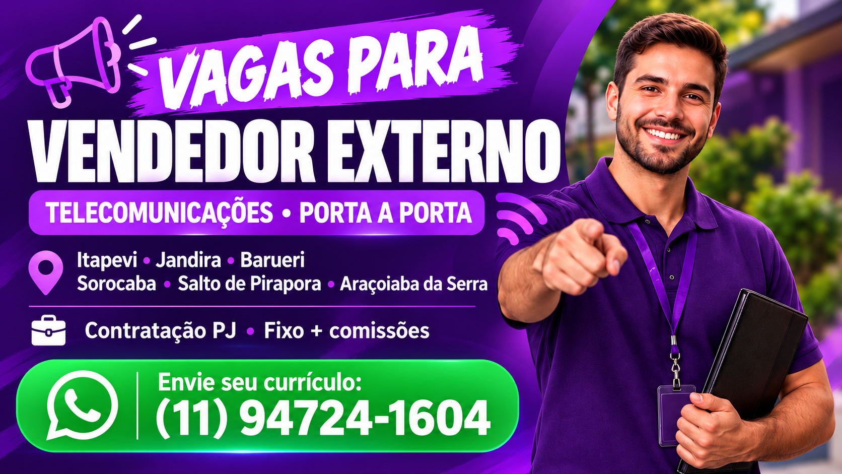 Vagas para vendedor externo oferecem oportunidades em Itapevi, Jandira, Barueri e outras cidades de São Paulo