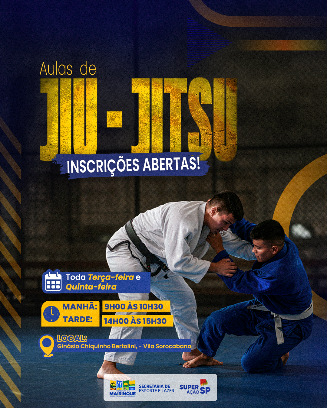 Inscrições abertas para aulas gratuitas de Jiu-Jitsu em Mairinque