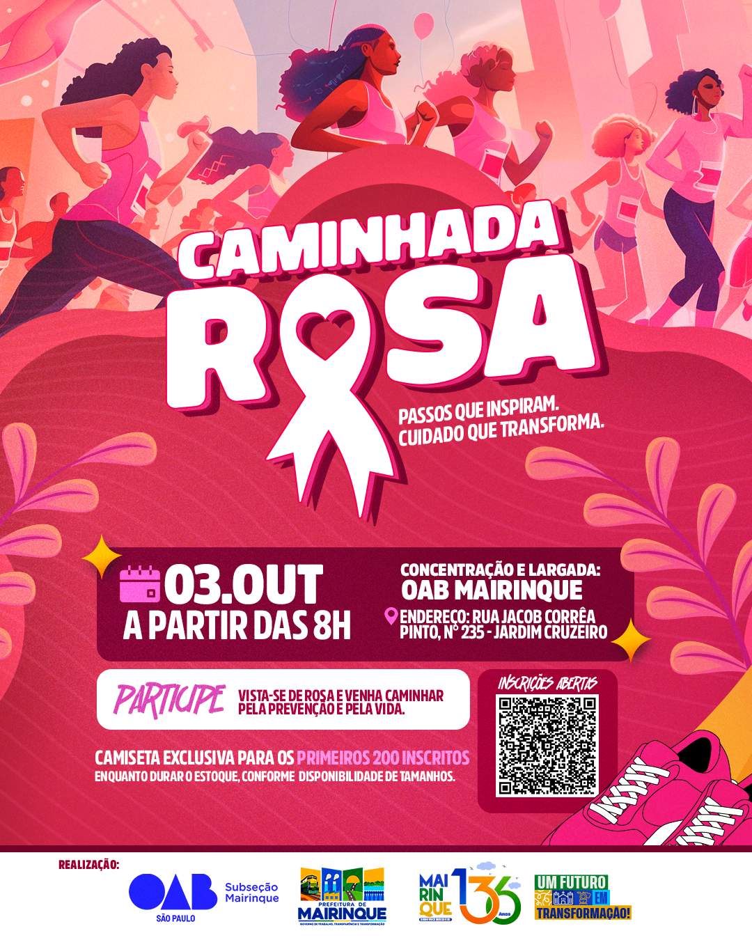Mairinque promove Caminhada Rosa em mobilização pela prevenção e saúde da mulher