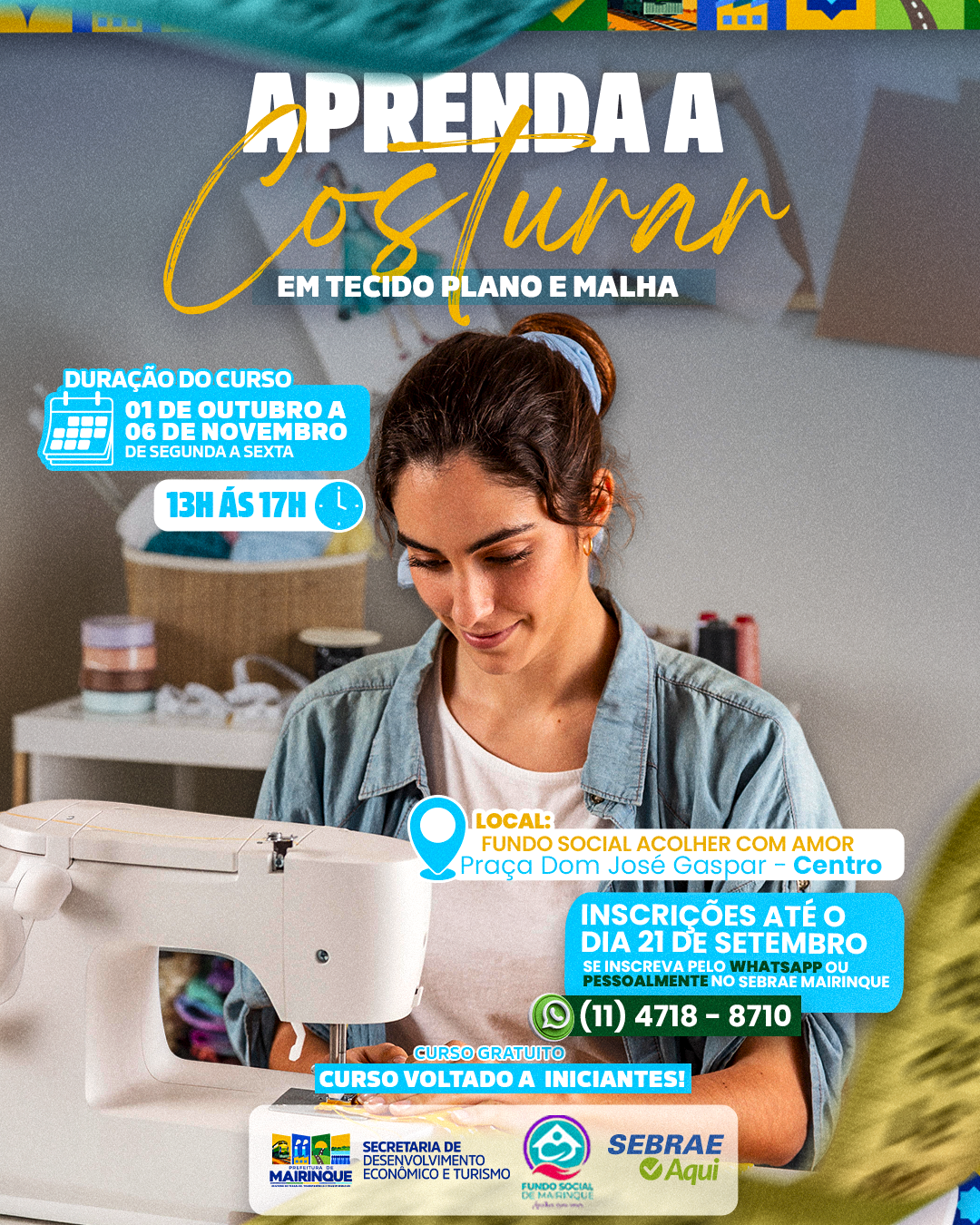 Prefeitura de Mairinque abre inscrições para curso gratuito de costura