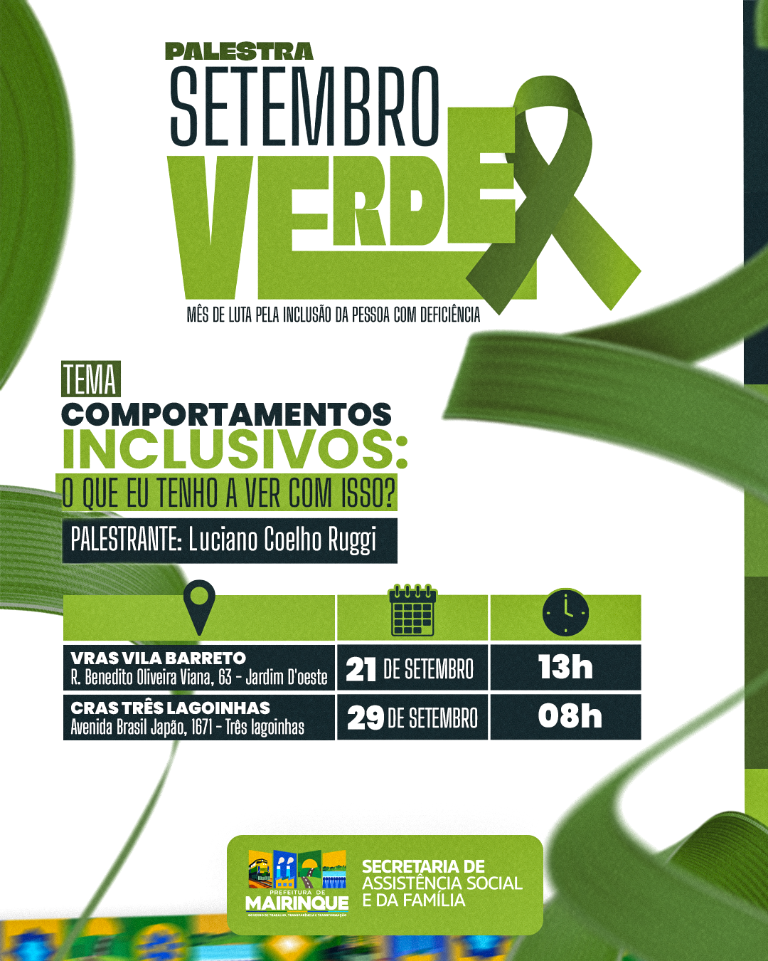 Prefeitura promove palestras do Setembro Verde sobre inclusão da pessoa com deficiência