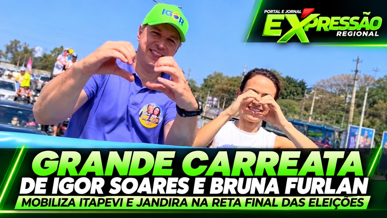 Carreata de Igor Soares e Bruna Furlan mobiliza Itapevi e Jandira na reta final das eleições