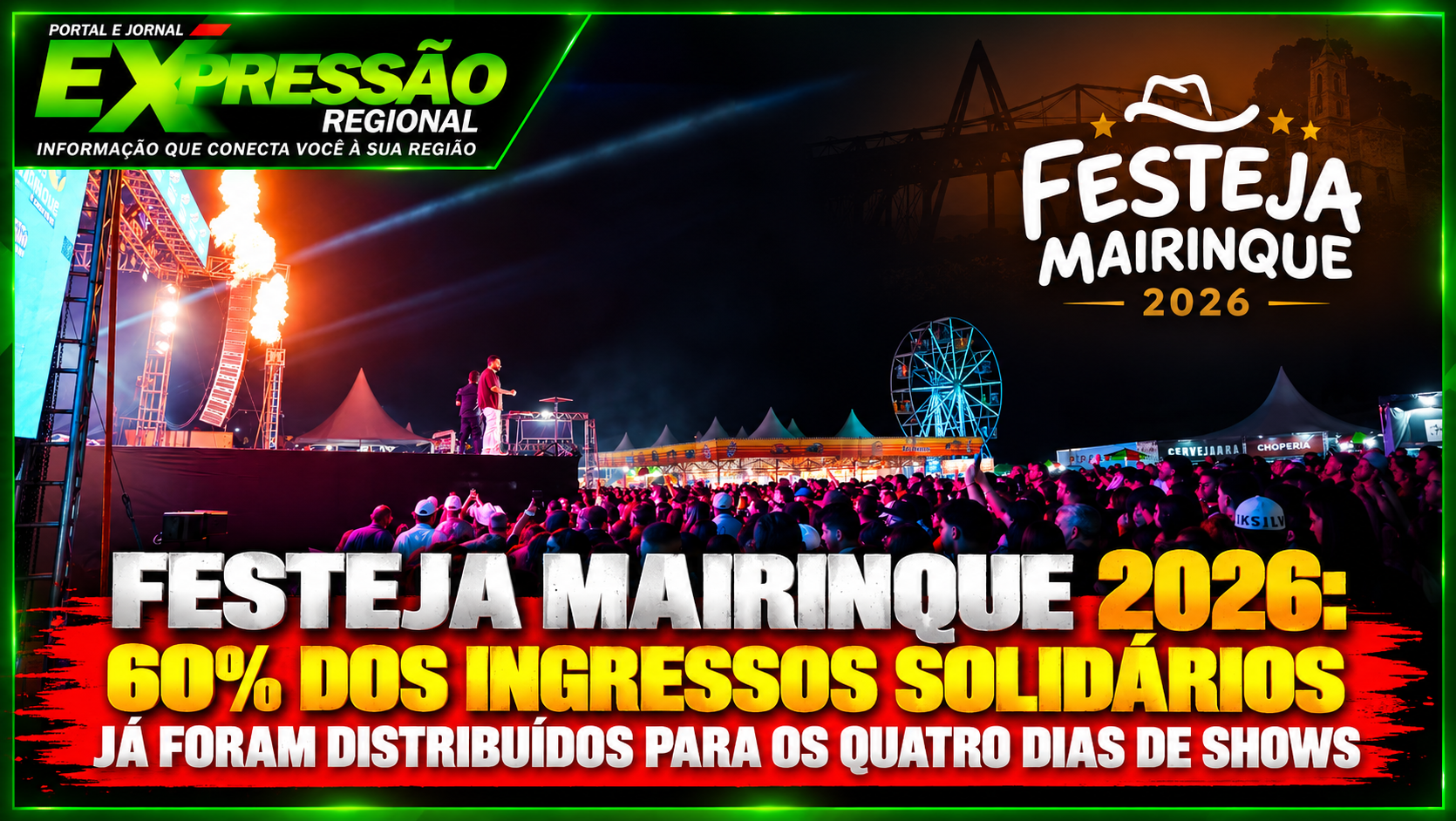 Festeja Mairinque 2026: 60% dos ingressos solidários já foram distribuídos para os quatro dias de shows