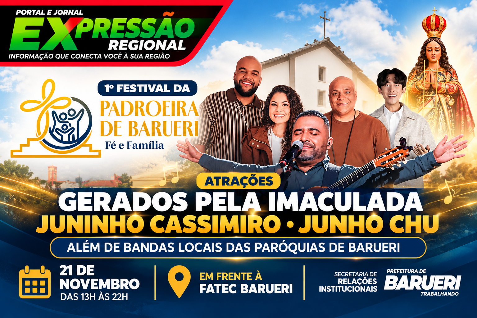 Barueri recebe 1º Festival da Padroeira com música, fé e atrações especiais no dia 21 de novembro
