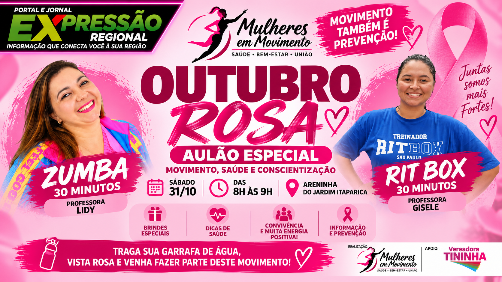 Outubro Rosa: Mulheres em Movimento promove aulão especial em Itapevi com apoio da vereadora Tininha Godoy