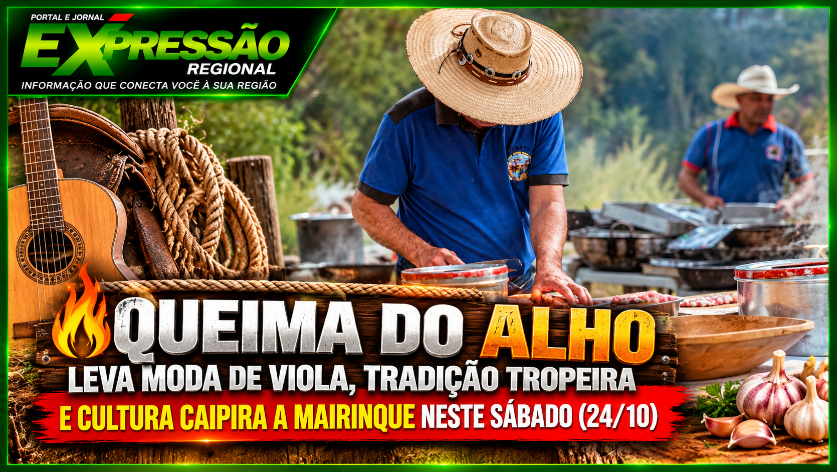 Queima do Alho leva moda de viola, tradição tropeira e cultura caipira a Mairinque neste sábado (24/10)
