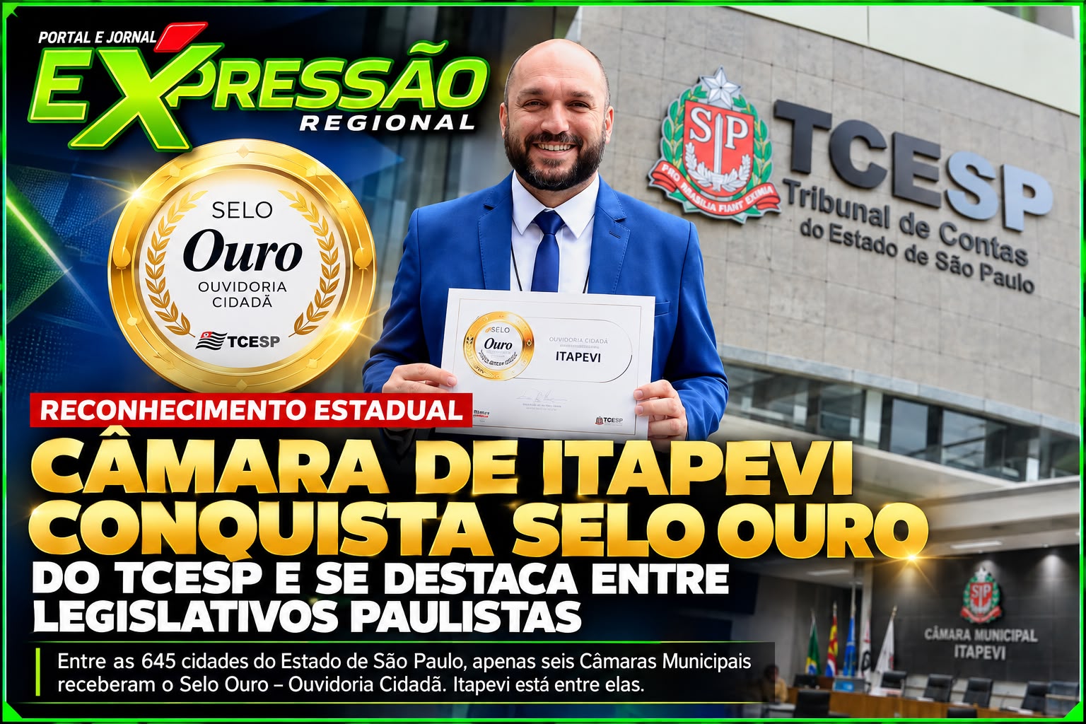 Câmara de Itapevi conquista Selo Ouro do TCESP e se destaca entre Legislativos paulistas