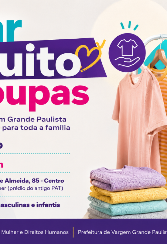 Bazar Gratuito de Roupas será realizado em Vargem Grande Paulista no dia 02 de julho