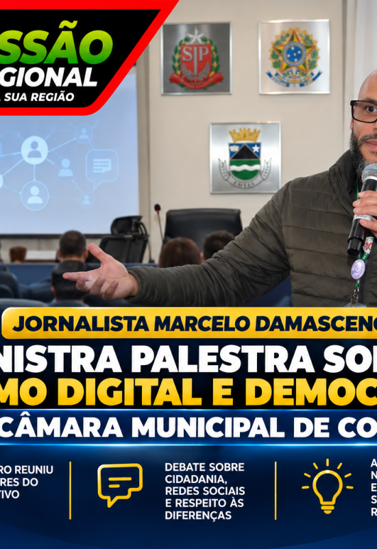 Jornalista Marcelo Damasceno ministra palestra sobre civismo digital e democracia na Câmara Municipal de Cotia