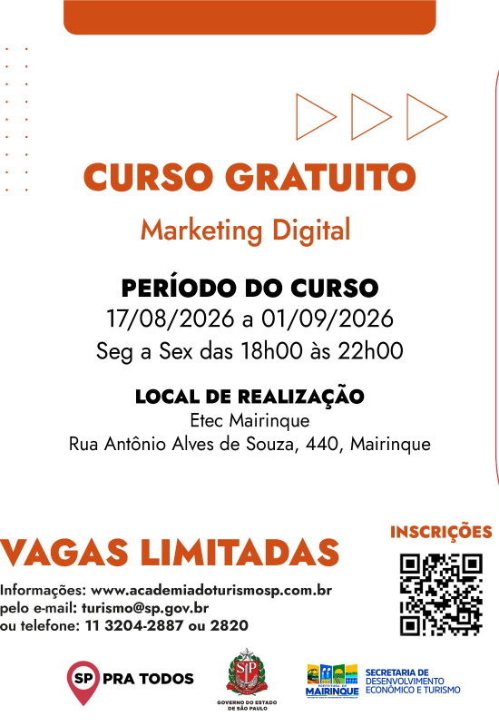 Mairinque oferece cursos gratuitos de capacitação em Marketing Digital e Recepção e Atendimento