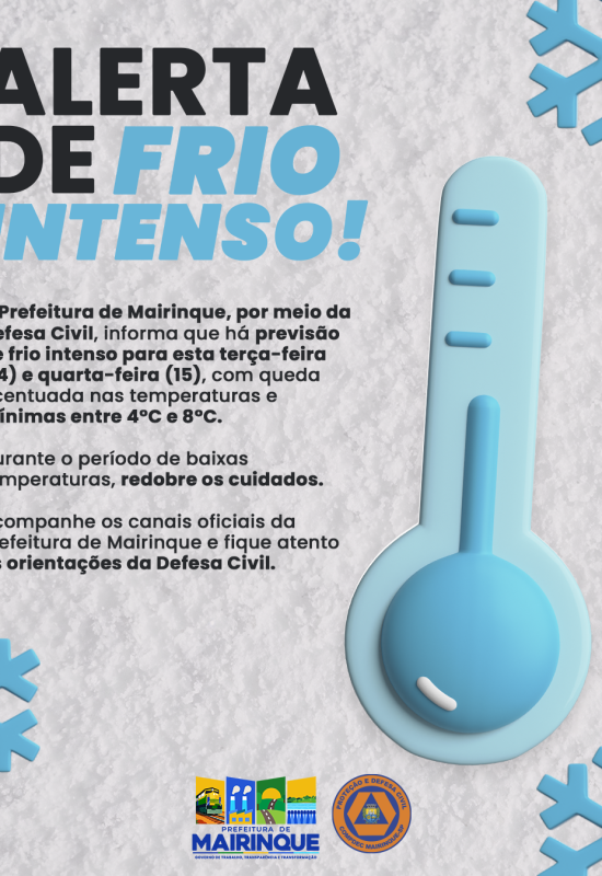 Defesa Civil de Mairinque alerta para previsão de frio intenso nesta terça (14) e quarta-feira (15)