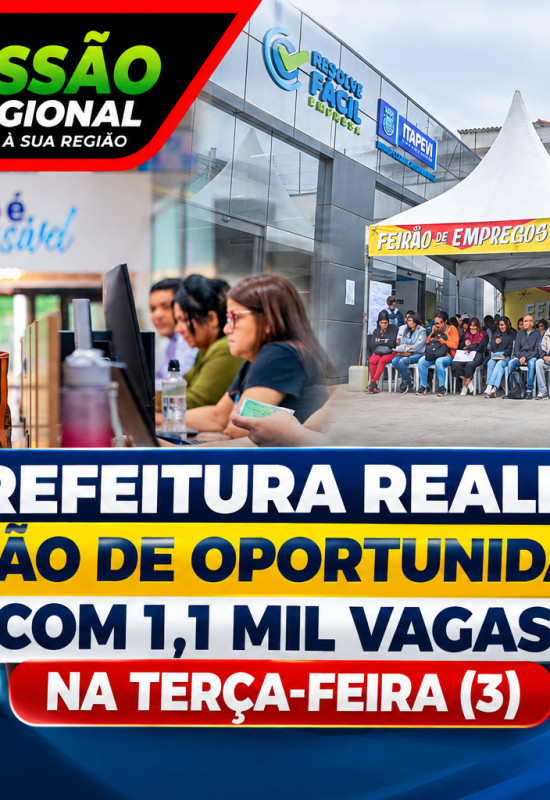 Prefeitura realiza Feirão de Oportunidades com 1,1 mil vagas, na terça-feira (3)
